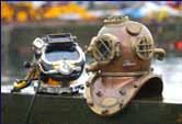 A picture of diving helmets